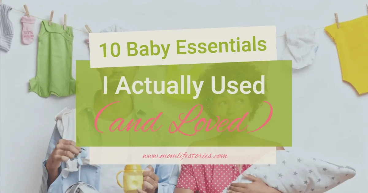 Mom with newborn baby surrounded by everyday baby essentials she actually used and loved during the first weeks.