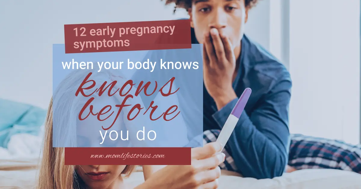 early pregnancy symptoms: a couple reacting to a pregnancy test, showing surprise and uncertainty as early signs of pregnancy appear before confirmation