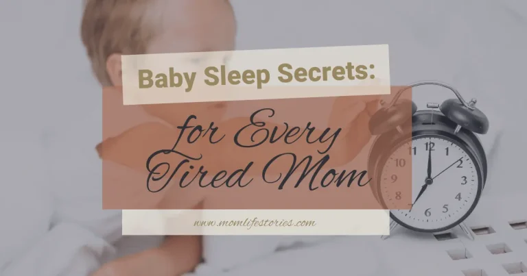 Baby sleep schedule with a tired mom gently soothing her baby to sleep, showing a calm bedtime routine and the reality of early motherhood.