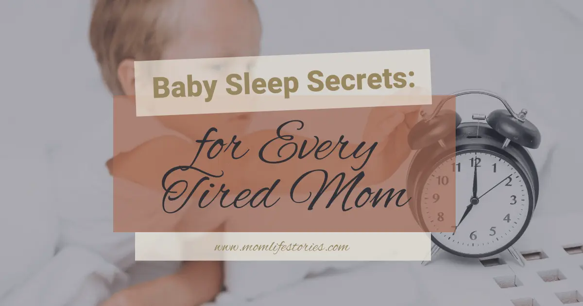 Baby sleep schedule with a tired mom gently soothing her baby to sleep, showing a calm bedtime routine and the reality of early motherhood.