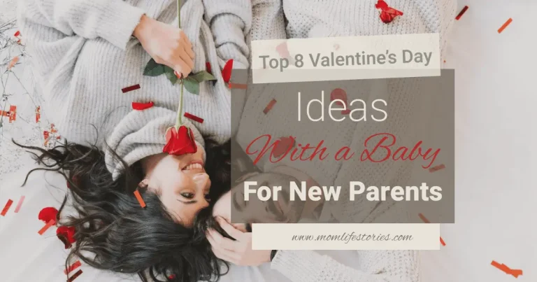 Top 8 Valentine’s Day Ideas With a Baby for New Parents Loving couple lying together with rose petals, celebrating Valentine’s Day with a baby in a calm, intimate atmosphere.