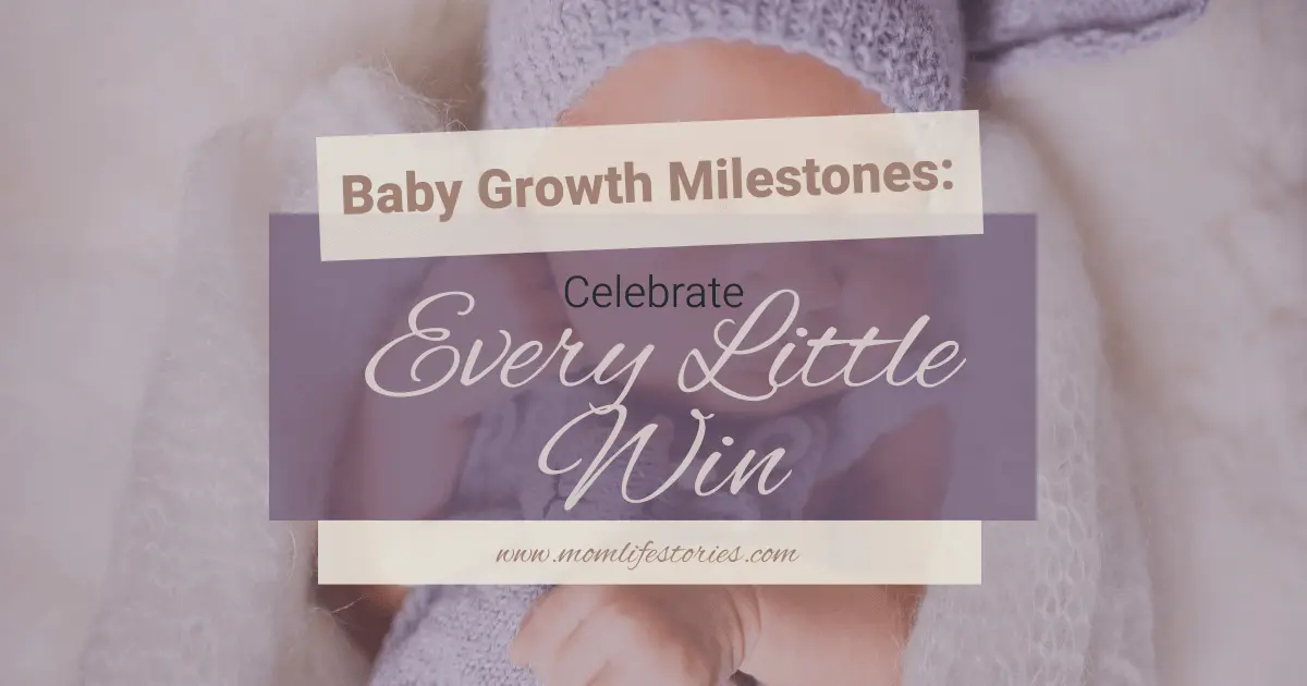 baby growth milestones: a beautiful baby wrapped in a soft knitted scarf, symbolizing warmth.