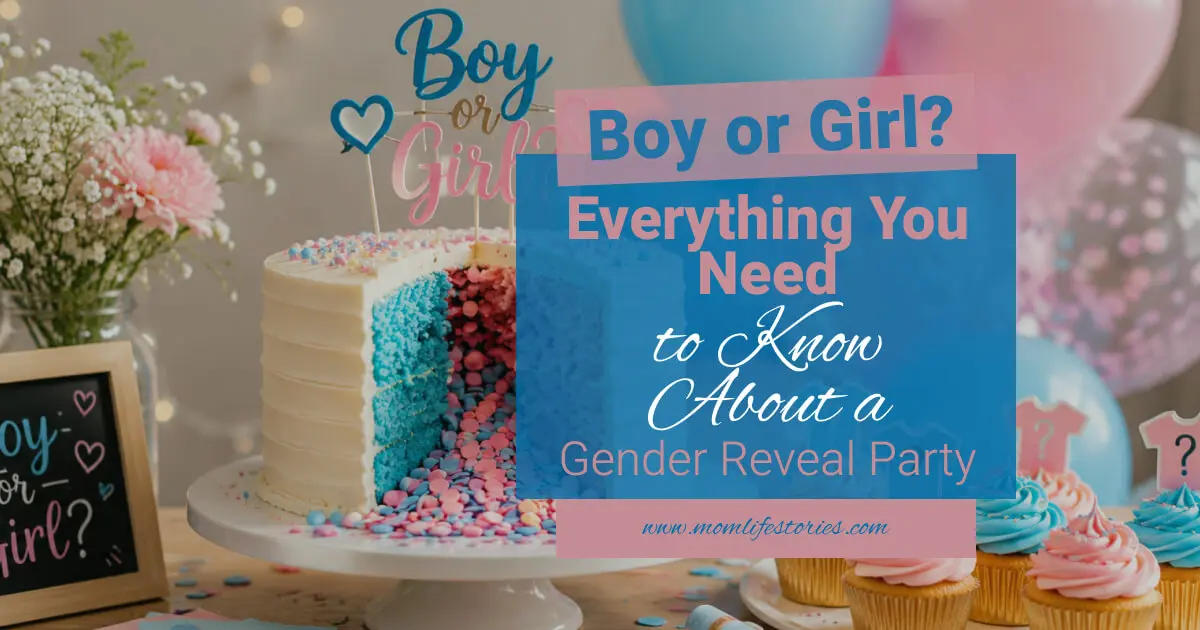 Gender reveal party featuring a surprise reveal cake, pink and blue cupcakes, balloons, and festive decorations for a memorable baby boy or girl celebration.