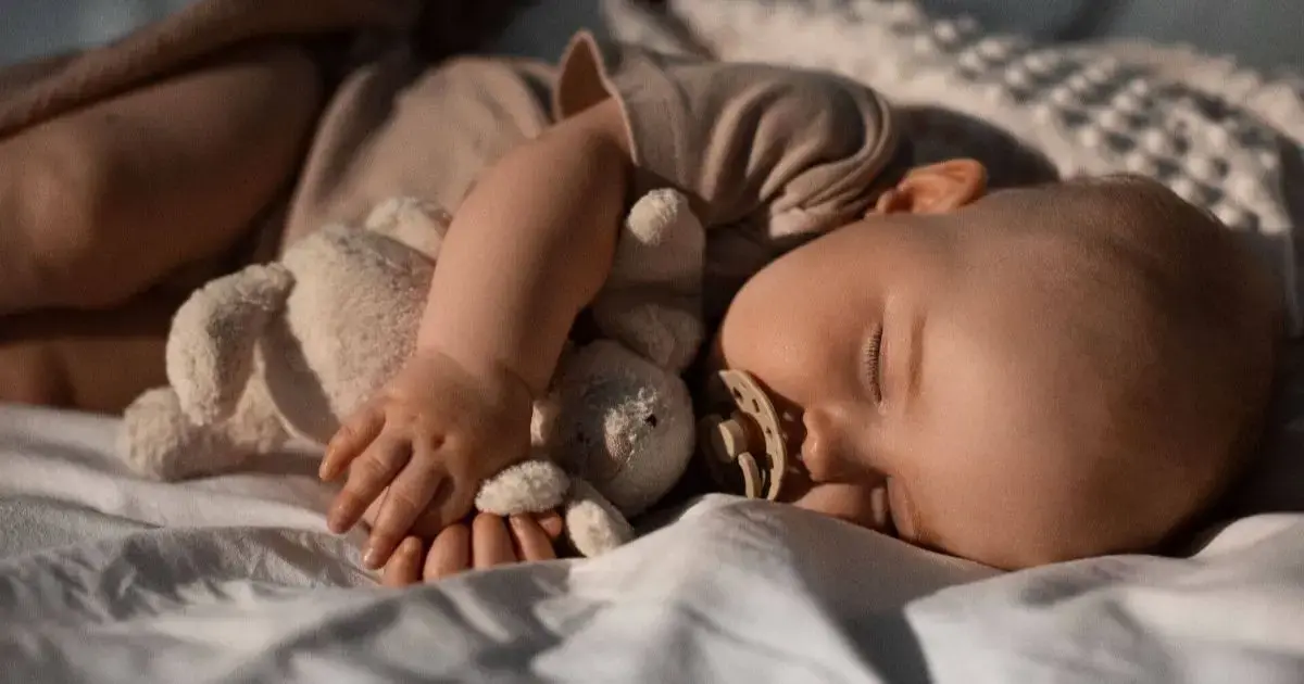 Baby Sleep Schedule: cute baby holding a stuffed toy, illustrating a calm bedtime routine