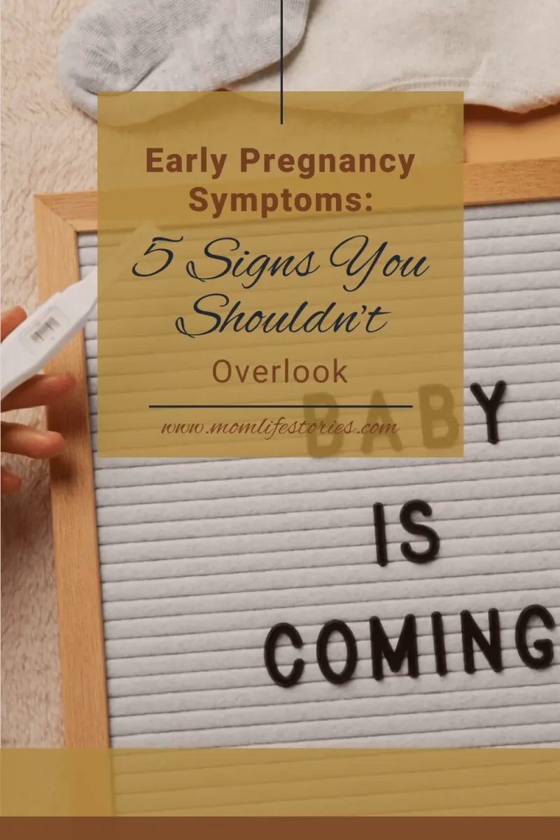 5 Early Pregnancy Symptoms You Shouldn’t Ignore Positive pregnancy test next to a baby announcement board reading "Baby Is Coming," illustrating early pregnancy symptoms and the 5 signs you shouldn't overlook during the first weeks of pregnancy.