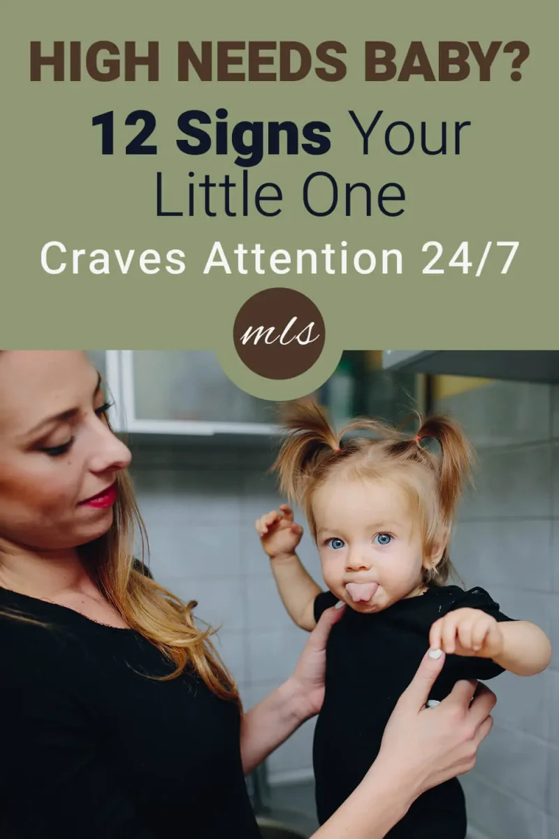 High needs baby being held by her mother while seeking constant attention and interaction, illustrating clingy behavior, emotional intensity, and sensitive baby temperament.