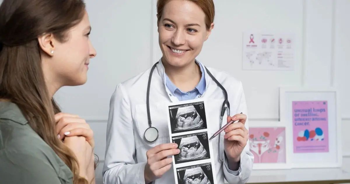 5 Early Pregnancy Symptoms You Shouldn’t Ignore pregnancy-symptoms – smiling doctor explaining ultrasound results during an early pregnancy checkup