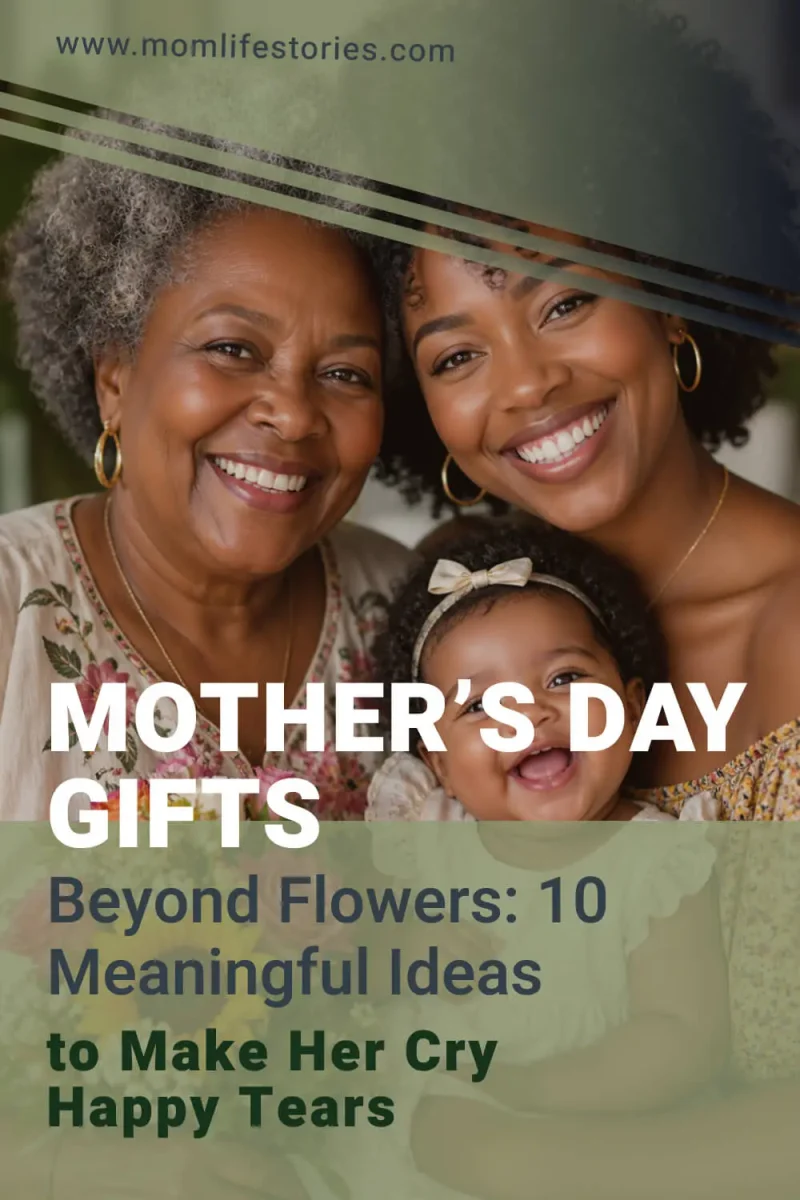 Mother holding her baby while receiving a thoughtful gift, illustrating meaningful Mother’s Day gifts beyond flowers that create happy tears and lasting memories.