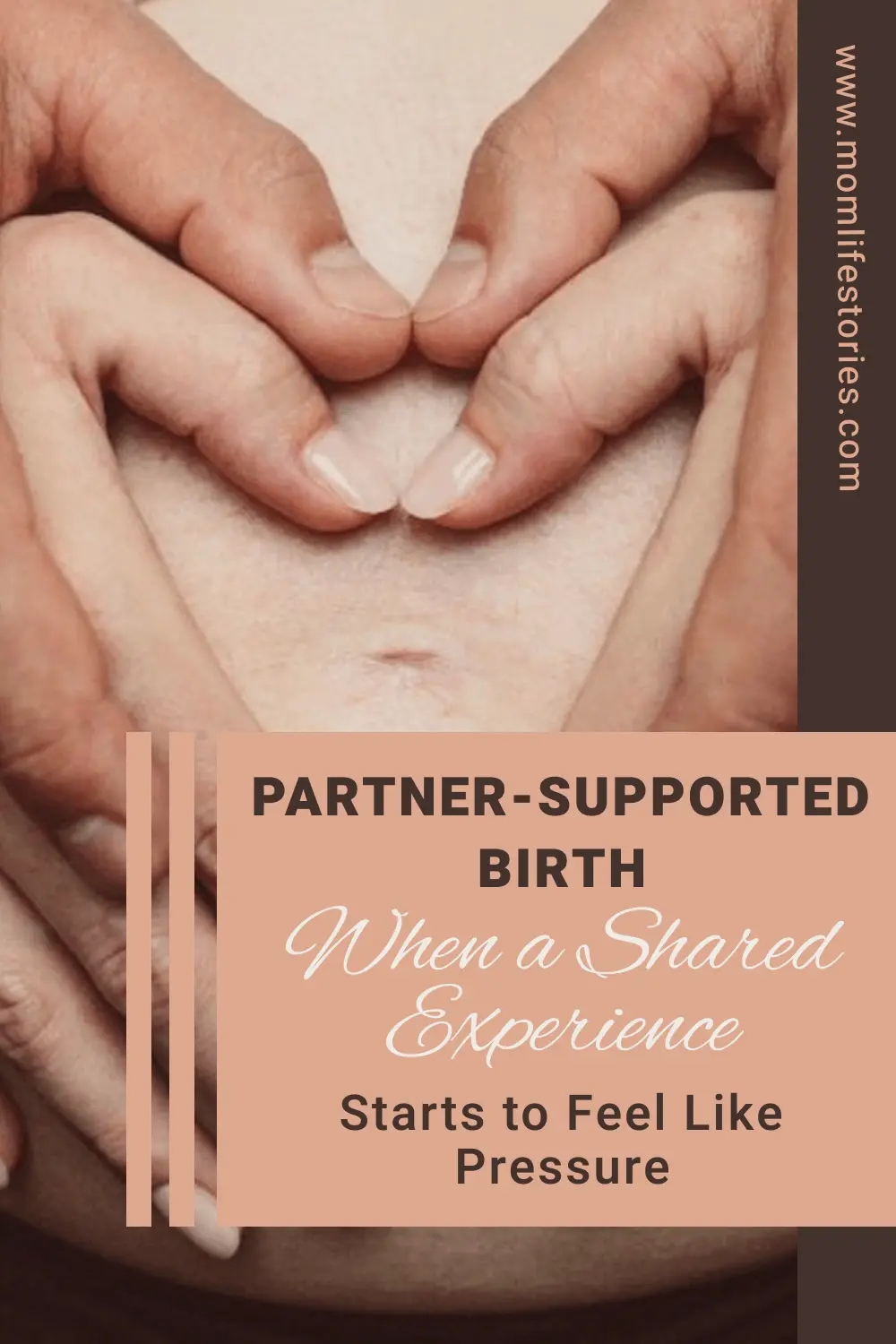 Partner-Supported Birth – A Shared Experience or Too Much Pressure? Pregnant woman and partner forming a heart shape over a baby bump, representing partner supported birth, shared birth planning, emotional support during labor, relationship dynamics, and preparing for childbirth together.