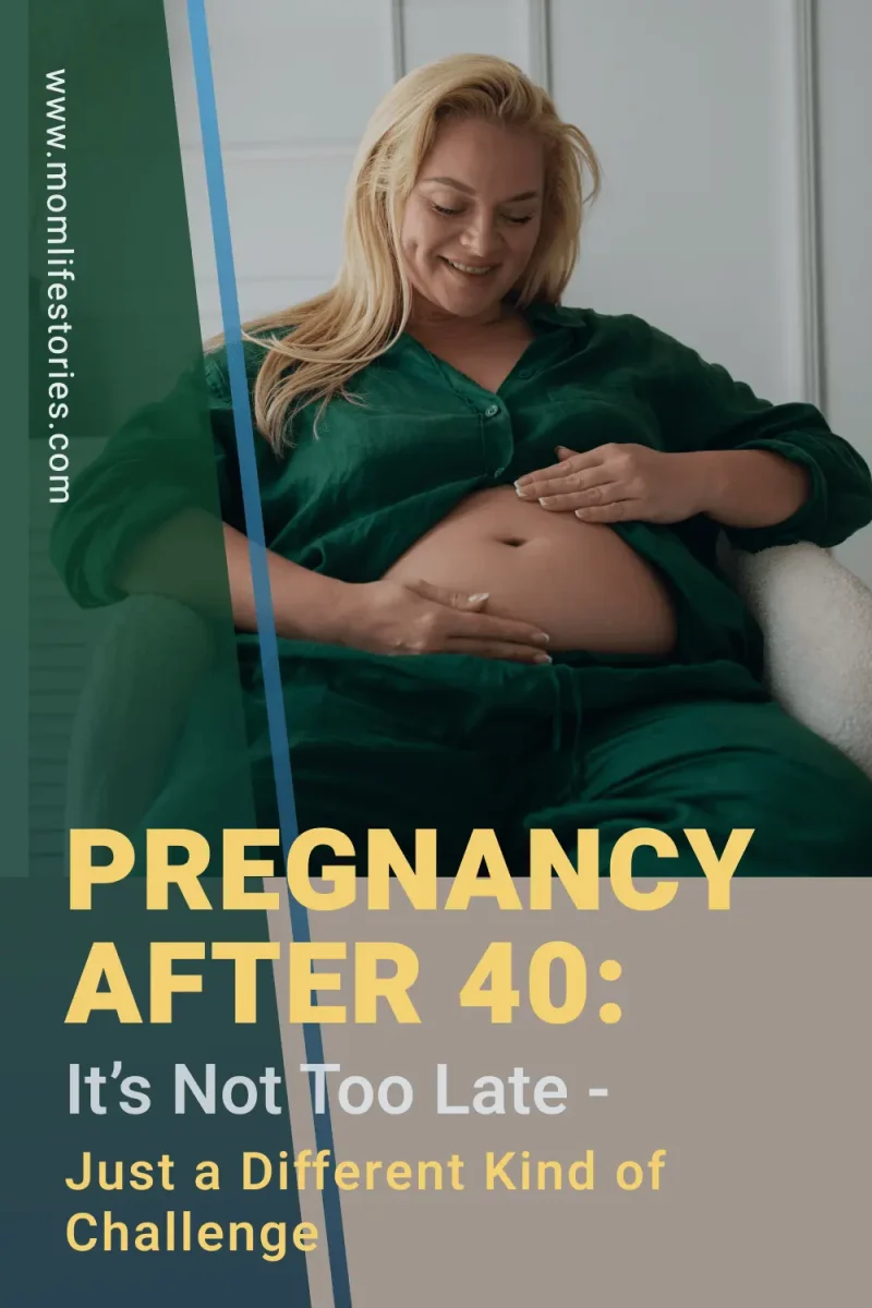 Pregnancy After 40: It’s Not Too Late — Just a Different Kind of Challenge Smiling pregnant woman over 40 gently holding her baby bump while seated at home, illustrating pregnancy after 40, later-life motherhood, advanced maternal age pregnancy, and the unique challenges and rewards of having a baby after age 40.