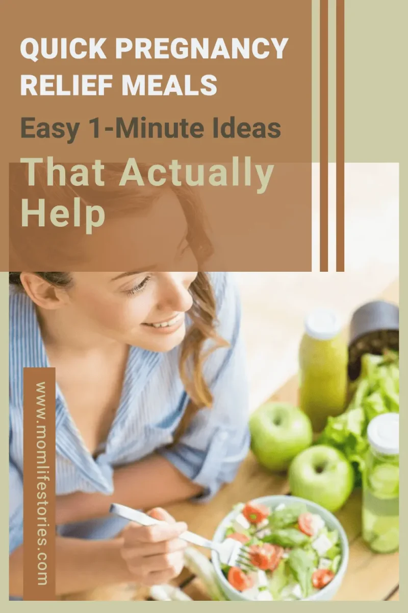 Pregnant woman enjoying a fresh, healthy meal at home, featuring quick and nutritious easy meals designed to help with pregnancy symptoms, morning sickness, low energy, and healthy eating during pregnancy.