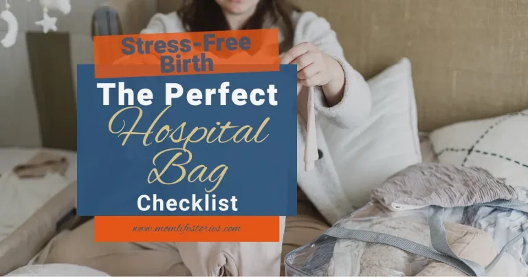 Stress-Free Birth: The Perfect Hospital Bag Checklist Pregnant woman packing baby clothes and essentials before delivery, featuring a hospital checklist for labor, postpartum recovery, and a stress-free hospital bag preparation.