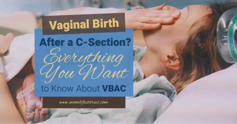 Mother experiencing labor during a vaginal birth after cesarean, with newborn baby resting on her chest immediately after delivery during a successful VBAC birth experience.
