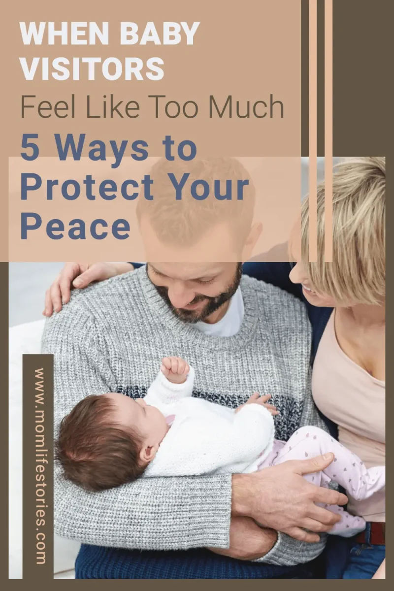 New parents holding their newborn baby while spending quiet family time together, illustrating how to manage baby visitors, set healthy boundaries, and protect your peace during the postpartum period.