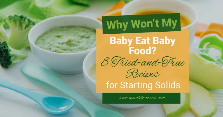 Why Won’t My Baby Eat Baby Food? 10 Tried-and-True Recipes for Starting Solids Baby food bowls with homemade vegetable and fruit purees for starting solids, featuring broccoli, apples, and baby spoons in a bright kitchen setting.